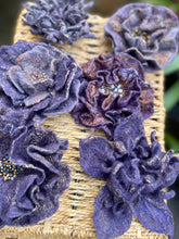 Load image into Gallery viewer, Purple Felted Wool Flower Brooches, Handcrafted Romantic Brooch, Felted Jewelry, Accessories, Felt Pin, Hand felted brooch, Felt brooch