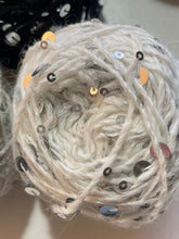 Load image into Gallery viewer, Sequin Cotton Yarn with Mink Cashmere for Knitting, Crochet, NunoFelting, 6mm&3mm Sequin Yarn, Yarn with Wool, 10 yards