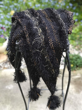 Load image into Gallery viewer, Black Knitted Shawl, Knitted Neckerchief for Women, Shawl with Fringe, Triangular Handkerchief, Mottled Knitted Handknitted-The Garden of Felt by Marina