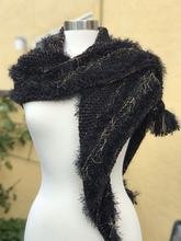 Load image into Gallery viewer, Black Knitted Shawl, Knitted Neckerchief for Women, Shawl with Fringe, Triangular Handkerchief, Mottled Knitted Handknitted-The Garden of Felt by Marina