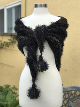 Load image into Gallery viewer, Black Knitted Shawl, Knitted Neckerchief for Women, Shawl with Fringe, Triangular Handkerchief, Mottled Knitted Handknitted-The Garden of Felt by Marina