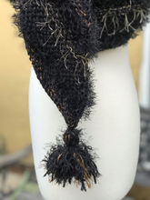 Load image into Gallery viewer, Black Knitted Shawl, Knitted Neckerchief for Women, Shawl with Fringe, Triangular Handkerchief, Mottled Knitted Handknitted-The Garden of Felt by Marina