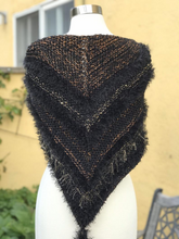 Load image into Gallery viewer, Black Knitted Shawl, Knitted Neckerchief for Women, Shawl with Fringe, Triangular Handkerchief, Mottled Knitted Handknitted-The Garden of Felt by Marina