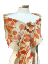 Load image into Gallery viewer, Wool Scarf Eco Print, Ivory Handmade Felted Scarf with Botanical Print for Women, Eco Natural Dyed Wool Scarf, Scarf for Wedding with Leaves-The Garden of Felt by Marina