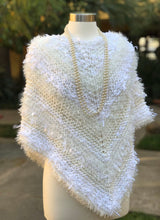 Load image into Gallery viewer, White Knitted Triangular Shawl, Wedding Knitted Neckerchief Triangular Handkerchief, Mottled Knotted Scarf, Wedding Wrap-The Garden of Felt by Marina