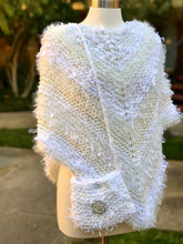 Load image into Gallery viewer, White Knitted Triangular Shawl, Wedding Knitted Neckerchief Triangular Handkerchief, Mottled Knotted Scarf, Wedding Wrap-The Garden of Felt by Marina