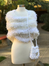 Load image into Gallery viewer, White Knitted Triangular Shawl, Wedding Knitted Neckerchief Triangular Handkerchief, Mottled Knotted Scarf, Wedding Wrap-The Garden of Felt by Marina