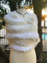 Load image into Gallery viewer, White Knitted Triangular Shawl, Wedding Knitted Neckerchief Triangular Handkerchief, Mottled Knotted Scarf, Wedding Wrap-The Garden of Felt by Marina