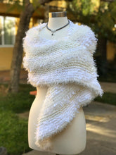 Load image into Gallery viewer, White Knitted Triangular Shawl, Wedding Knitted Neckerchief Triangular Handkerchief, Mottled Knotted Scarf, Wedding Wrap-The Garden of Felt by Marina