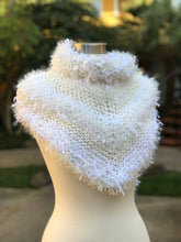 Load image into Gallery viewer, White Knitted Triangular Shawl, Wedding Knitted Neckerchief Triangular Handkerchief, Mottled Knotted Scarf, Wedding Wrap-The Garden of Felt by Marina