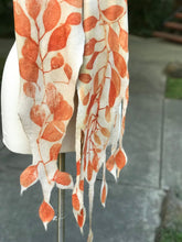 Load image into Gallery viewer, Wool Scarf Eco Print, Ivory Handmade Felted Scarf with Botanical Print for Women, Eco Natural Dyed Wool Scarf, Scarf for Wedding with Leaves-The Garden of Felt by Marina