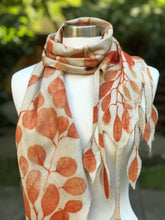 Load image into Gallery viewer, Wool Scarf Eco Print, Ivory Handmade Felted Scarf with Botanical Print for Women, Eco Natural Dyed Wool Scarf, Scarf for Wedding with Leaves-The Garden of Felt by Marina