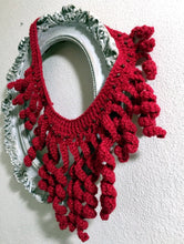 Load image into Gallery viewer, Red Crochet Necklace, Statement Necklace in Red Color-The Garden of Felt by Marina
