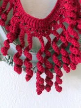 Load image into Gallery viewer, Red Crochet Necklace, Statement Necklace in Red Color-The Garden of Felt by Marina