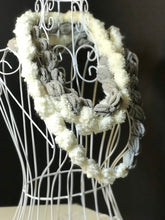 Load image into Gallery viewer, Crochet Scarf for Women , Chunky Scarf in White and Grey Colors-The Garden of Felt by Marina