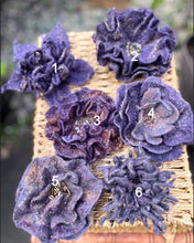 Load image into Gallery viewer, Purple Felted Wool Flower Brooches, Handcrafted Romantic Brooch, Felted Jewelry, Accessories, Felt Pin, Hand felted brooch, Felt brooch