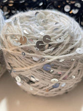 Load image into Gallery viewer, Sequin Cotton Yarn with Mink Cashmere for Knitting, Crochet, NunoFelting, 6mm&3mm Sequin Yarn, Yarn with Wool, 10 yards