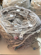 Load image into Gallery viewer, Sequin Cotton Yarn with Mink Cashmere for Knitting, Crochet, NunoFelting, 6mm&3mm Sequin Yarn, Yarn with Wool, 10 yards