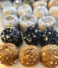 Load image into Gallery viewer, Sequin Cotton Yarn with Mink Cashmere for Knitting, Crochet, NunoFelting, 6mm&3mm Sequin Yarn, Yarn with Wool, 10 yards
