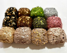 Load image into Gallery viewer, 50g/Ball /140M Royal Double Sequins Cotton Yarn for Nuno Felting, Knitting, Crochet, Art Yarn, 6mm & 3mm Decorative Shiny Sparkly Yarn
