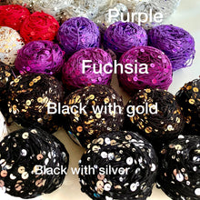 Load image into Gallery viewer, 50g/Ball /140M Royal Double Sequins Cotton Yarn for Nuno Felting, Knitting, Crochet, Art Yarn, 6mm & 3mm Decorative Shiny Sparkly Yarn