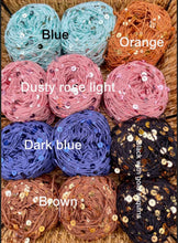 Load image into Gallery viewer, 50g/Ball /140M Royal Double Sequins Cotton Yarn for Nuno Felting, Knitting, Crochet, Art Yarn, 6mm & 3mm Decorative Shiny Sparkly Yarn