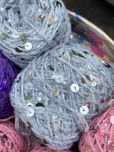 Load image into Gallery viewer, Royal Double Sequins Cotton Yarn for Nuno Felting, Knitting, 6mm & 3mm Sequins-The Garden of Felt by Marina