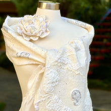 Load image into Gallery viewer, White Nunofelting Silk Scarf for Women, Hand Felt Shoulder Wrap, Nuno Felted Scarf, Wedding Textured Shawl, Felt Silk Scarf, Wool Scarf-The Garden of Felt by Marina