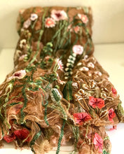 Load image into Gallery viewer, Embroidered on Mesh Lace Fabric by the Yard, Sequins Fabric For Wet Felting, Fabric Kit for Craft Projects, DIY Kit-The Garden of Felt by Marina