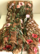 Load image into Gallery viewer, Embroidered on Mesh Lace Fabric by the Yard, Sequins Fabric For Wet Felting, Fabric Kit for Craft Projects, DIY Kit-The Garden of Felt by Marina