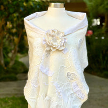 Load image into Gallery viewer, White Nunofelting Silk Scarf for Women, Hand Felt Shoulder Wrap, Nuno Felted Scarf, Wedding Textured Shawl, Felt Silk Scarf, Wool Scarf-The Garden of Felt by Marina