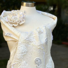 Load image into Gallery viewer, White Nunofelting Silk Scarf for Women, Hand Felt Shoulder Wrap, Nuno Felted Scarf, Wedding Textured Shawl, Felt Silk Scarf, Wool Scarf-The Garden of Felt by Marina