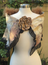 Load image into Gallery viewer, Felted Scarf with silk for Women, Handmade silk double- sided scarf, Scarf with brooch, Wool scarf with Alpaca, Gift for Mom-The Garden of Felt by Marina