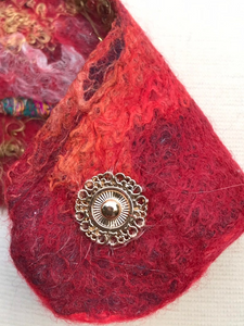 Red Felted Collar for Women, Handmade Necklace With Glass Beads, Wool Felt Collar Necklace-The Garden of Felt by Marina