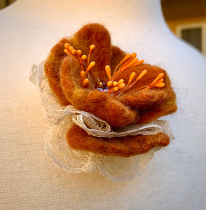 Merino Wool Silk Brooch Felted Wearable Art Feminine Statement Piece Retro Look Dress Hat Accessories Floral Jewelry Pretty Flower Brooch-The Garden of Felt by Marina