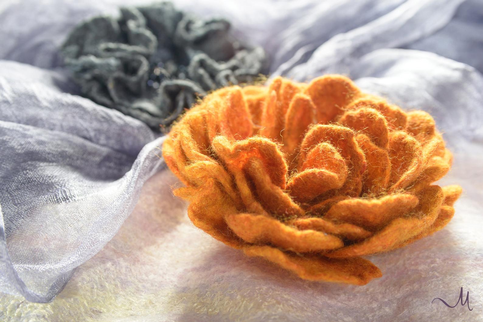 Felt Flower Brooch, 100% Natural Wool