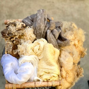 Kit for Wet Felting, Felting Supplies, Merino Wool, Viscose Fiber, White Margelan Silk-The Garden of Felt by Marina