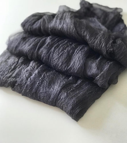 Black Margilan Silk Gauze For Felting Craft Fabric Silk Natural Silk Silk For Scarves Hand Dyed, Price for 3 yards, Nuno Felting Supplies-The Garden of Felt by Marina