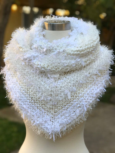 White Knitted Triangular Shawl, Wedding Knitted Neckerchief Triangular Handkerchief, Mottled Knotted Scarf, Wedding Wrap-The Garden of Felt by Marina
