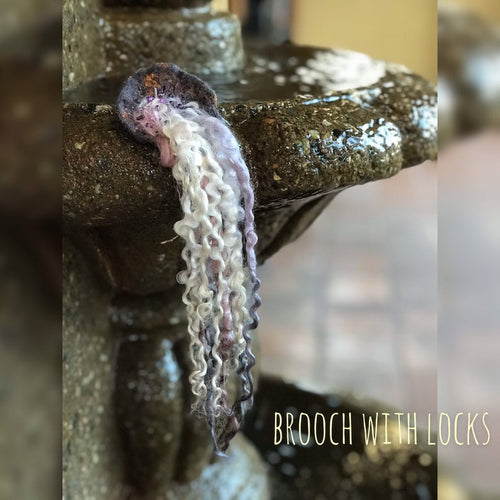 Wool Felted Brooch with Hand Dyed Curls of Sheep, Textile Pin, Art Creative Brooch for Festivals-The Garden of Felt by Marina