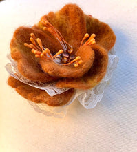 Load image into Gallery viewer, Merino Wool Silk Brooch Felted Wearable Art Feminine Statement Piece Retro Look Dress Hat Accessories Floral Jewelry Pretty Flower Brooch-The Garden of Felt by Marina