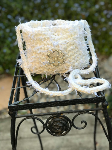 White Knitted Handbag-The Garden of Felt by Marina