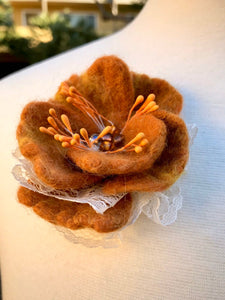 Merino Wool Silk Brooch Felted Wearable Art Feminine Statement Piece Retro Look Dress Hat Accessories Floral Jewelry Pretty Flower Brooch-The Garden of Felt by Marina