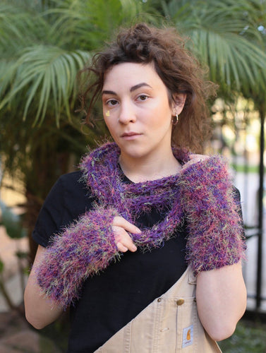 Knit Fingerless Gloves and Infinity Scarf Set