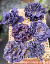 Load image into Gallery viewer, Purple Felted Wool Flower Brooches, Handcrafted Romantic Brooch, Felted Jewelry, Accessories, Felt Pin, Hand felted brooch, Felt brooch
