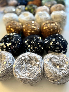 Sequin Cotton Yarn with Mink Cashmere for Knitting, Crochet, NunoFelting, 6mm&3mm Sequin Yarn, Yarn with Wool, 10 yards