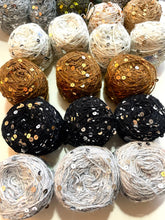 Load image into Gallery viewer, Sequin Cotton Yarn with Mink Cashmere for Knitting, Crochet, NunoFelting, 6mm&amp;3mm Sequin Yarn, Yarn with Wool, 10 yards