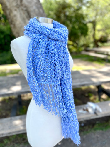 Blue Handmade Knitted Scarf for Women, Soft Eyelash Fur-The Garden of Felt by Marina