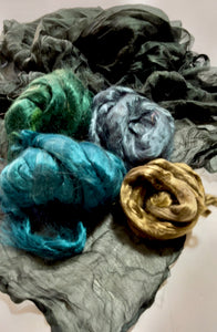 Kit Felt Scarf for Wet Felting, Felting Supplies, Margelan Hand dyed Silk-The Garden of Felt by Marina