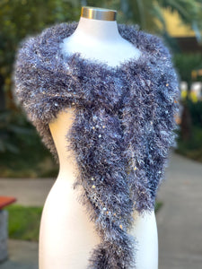 Gray elegant fashion knitted triangular shawl, bridal knitted neckerchief, triangular scarf-The Garden of Felt by Marina